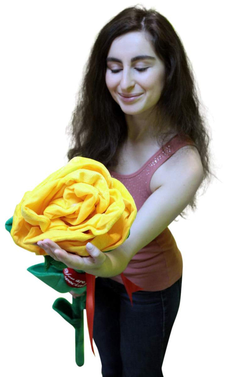 Giant Yellow Rose 6 Feet Tall Big Plush Flower, Teddy Bear on Stem.